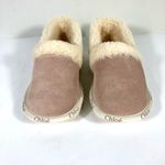 Chloé Chloe Woody Suede Genuine Shearling Closed Logo Slippers Maple Pink 41 US 11 NEW Photo 6