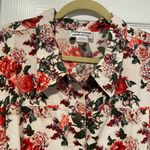 NWOT Potpourri Size 1X Rose Floral Print Button Down Denim Shacket Top Pockets Pink Photo 1