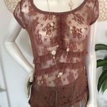 RicRac Lace ruffle sheer front top Size M Photo 0
