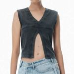 Alexander Wang  V-Neck Tank Top in Faded Black Photo 5