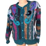 Jaclyn Smith Vtg 90s  Multi Color Wild Pattern Embellishrd Cardigan Sweater Sz M Photo 0