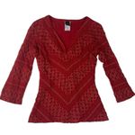 Wrapper  size medium 90s y2k Red gold 3/4 Sleeve Top baby brat v neck Photo 0