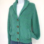 American Eagle  Chunky Knit Shawl Collar Cardigan Sweater LG Green Blue Pockets Photo 2