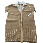Maeve  Tan Sequin Knit Cardigan Sweater Button Front Long Sleeve Size L new Photo 8