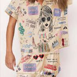 Source Unknown Women’s XL Taylor Swift Button Down Short Pajama Set Silky Like Fabric Swiftie Photo 0