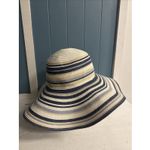 Nautica  Women's Wide Brim‎ Sun White Hat Blue  Tan Stripes OS Beach Cruise Photo 1