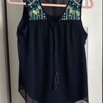 BCX  Navy Sheer/lined  embroidered boho top size M Photo 0