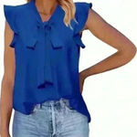 Generic Women's Summer Casual Solid Sleeveless Ruffle Elegant Blue Blouse Sz 2X‎ Photo 0