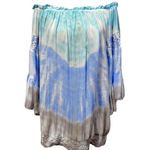 Surf Gypsy Blue and White Off-Shoulder Blouse Bell Sleeves Photo 1