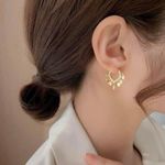18K Gold Plated Round Disc Tassel Gold Hoop Earrings for Women Photo 3