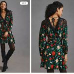 Anthropologie By  Lacy V-Neck Mini Dress Floral Black Long Sleeve Size 2 Photo 8