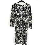 Max Mara Weekend Womens Floral 3/4 Sleeve Tie Waist Midi Dress Black White Size 6 Photo 2
