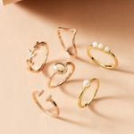 Boutique 6pc Faux Pearl Gold Ring Set  Photo 1