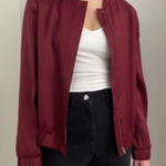 Massimo Dutti  Satin Bomber Jacket S 19” p2p Bordeaux NWOT Photo 0
