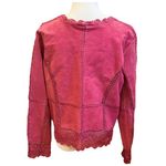 NWT Suede Leather Jacket Pink Boho Crochet XL Photo 4