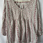 Aerie  Women's Lightweight Floral Blouse Top Red Flowy Ruffle Deep V Neck Size SP Photo 0