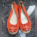 Etienne Aigner  Orange Espadrille Flats with Floral Detail Leather Upper Size 6 Photo 1