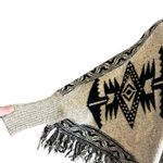 Poncho Cape Shawl Double Knit Dolman Beige Black Art to Wear Fringe West 36th Tan Size undefined Photo 2