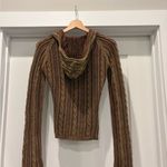 Vintage Misdemeanor Brown Y2K Cable Knit Hooded Sweater Size Medium FLAW Photo 11
