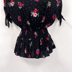 Anthropologie Lavender Field Smocked Peplum Floral Print Polka Dot Knot Sleeve Tie Blouse Top Photo 3