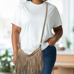 Crown Vintage Fringe Crossbody Bag Tan Boho Festival Purse‎ Brown Photo 0