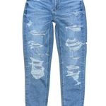 American Eagle  High Rise Mom Jeans Light Wash Ripped Stretch Women’s Size 0 Photo 0