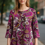 d & co. Floral Paisley Print Top Purple Gold White 3/4 Sleeve Blouse L Purple Size L Photo 1