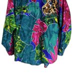 Vtg Adam Douglass Shirt ladies S Multicolor Silk Jaguar Animal Print 90s retro Blue Photo 2