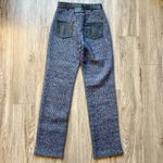 Maniere De Voir  Woven Knit Straight Pants with Leather Trim in Blue Size 0 NWT Photo 8