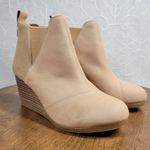 Toms Womens Kelsey Booties 6 Beige Leather Suede Round Toe Slip On Ankle Wedge Photo 1