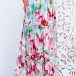 Long maxi pink vacation beach spring floral flower dress tie small nwot Photo 0