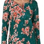 Sundance Rosey Delights Henley Top Floral Green Orange Cotton XS Photo 0