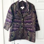 Leoniak Vintage Cotton Metallic Retro Knit Paisley Tapestry Three Button Blazer Purple Size undefined Photo 0