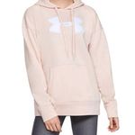 Under Armour loose fit fleece lined hoodie with plush logo pale pink and white L Photo 0