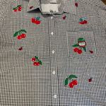 Vintage The Quacker Factory Embroidered Top Women's Plus Size 1X Gingham Cherry Black Photo 9