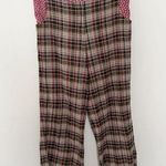 Anthropologie Plaid Floral Waistband Wide Leg Pants Pink/Brown Size 10 Cotton Photo 0