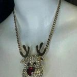 Betsy Johnson Christmas Red Nose Reindeer Pendant Gold Tone Holiday Neck… Photo 4