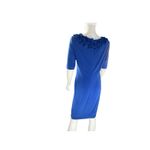 TAYLOR Navy Blue Shift Dress Polyester‎ Short Sleeve Rosette Collar Detail Sz 6 Photo 4