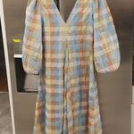 Ganni ππ Seersucker Check Dress ~ Midi Tent Plaid Picnic Balloon Sleeve Size 40 Photo 13