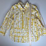 Chico's  Floral Leaf Print Button Up Shirt Sz 2 (12) Yellow Office Coastal‎ Travel Photo 5