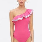 J.Crew  size 12  pink one shoulder ruffle one piece bathing suit nwt Photo 0