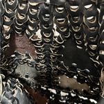 Leather Double big Woven 60s Vintage boho rustic handbag tote Black Photo 3