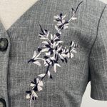 Vintage 90s Floral Embroidered Plaid Maxi Dress Sheath Button Front Gray White 8 Photo 4