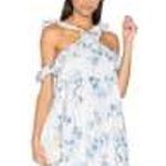 J.O.A. White Blue Floral Ruffle Cotton Cross Cold Shoulder Mini Dress Photo 2