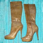 Charles David Charles by  tan faux animal print knee high side zip boots Photo 0