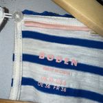 Boden White Blue Stripe Ricrac Trim Short Sleeve T Photo 2