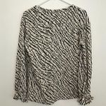 Sharagano Zebra Print Hacci Blouse Cream Off White Black Animal Long Sleeve Top Photo 10