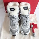 Valentino Garavani Valentino VLogo Metallic Silver Ivory Shearling & Leather High-Top Sneakers Photo 4