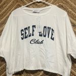 Gilli Women's Oversized Short Sleeve White Self Love Club Tshirt,Size S,NWT Blue Photo 0