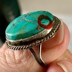 Large Natural Turquoise VTG Navajo Sterling Silver Ring Rope Bezel Size 5.5 Blue Photo 13